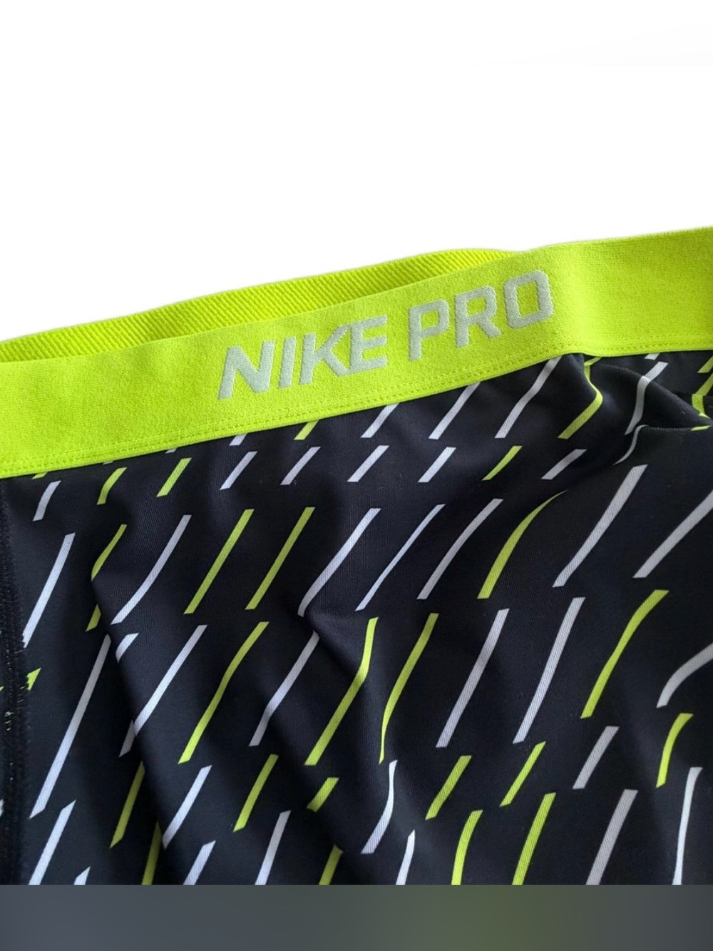 NIKE Pro Neon Yellow, Black & White Bolt Print Dri-Fit Leggings NWOTs - Picture 4 of 12